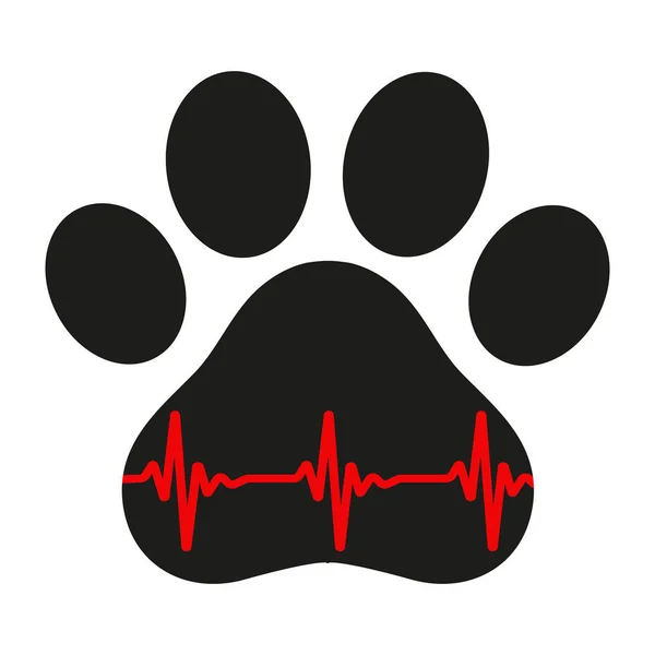 Veterinary Dog Paw Logo Pulse White Background — Stock Vector