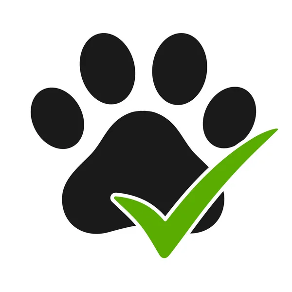 Beyaz arka planda yeşil bir kene ile onaylanmış bir kedi ya da köpek pençesi ayak izi.