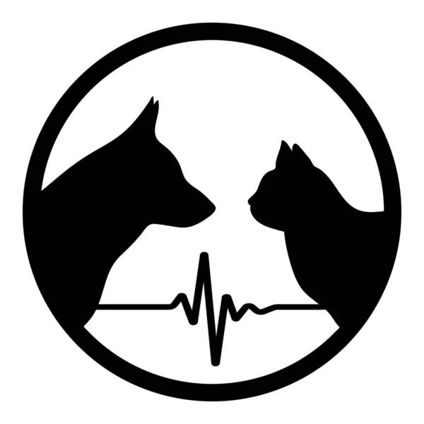Veterinary Emblem Silhouette Dog Cat Circle Pulse — Stock Vector