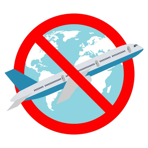 Kein Flugzeugschild Rot Gekreuzten Kreis Mit Globus — Stockvektor