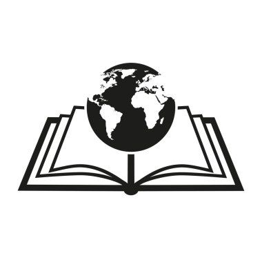 Küre ile amblem çizimi. Beyaz arka planda eğitim veya şirket simgesi.