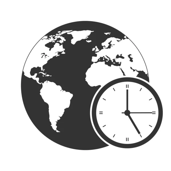 Signo Hora Mundial Reloj Con Globo Sobre Fondo Blanco — Archivo Imágenes Vectoriales