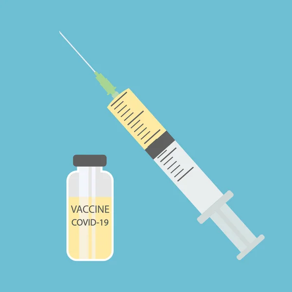 医療用注射器とワクチンボトルセットのイラスト Covid 19保護ワクチンコンセプト — ストックベクタ