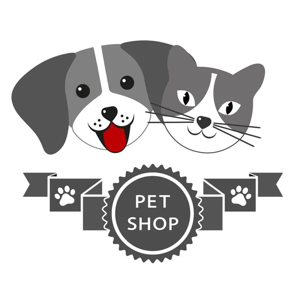Ilustração Pet Shop Emblema Silhueta Cão Gato Com Banner — Vetor de Stock