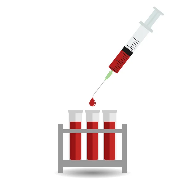 Soporte Del Tubo Ensayo Jeringa Con Sangre Sobre Fondo Blanco — Vector de stock