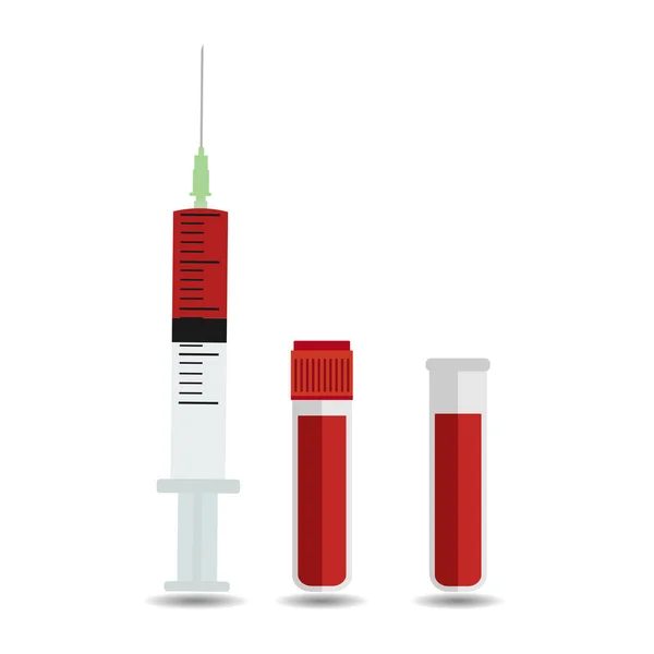 白底注射器 注射器和血液试管 — 图库矢量图片