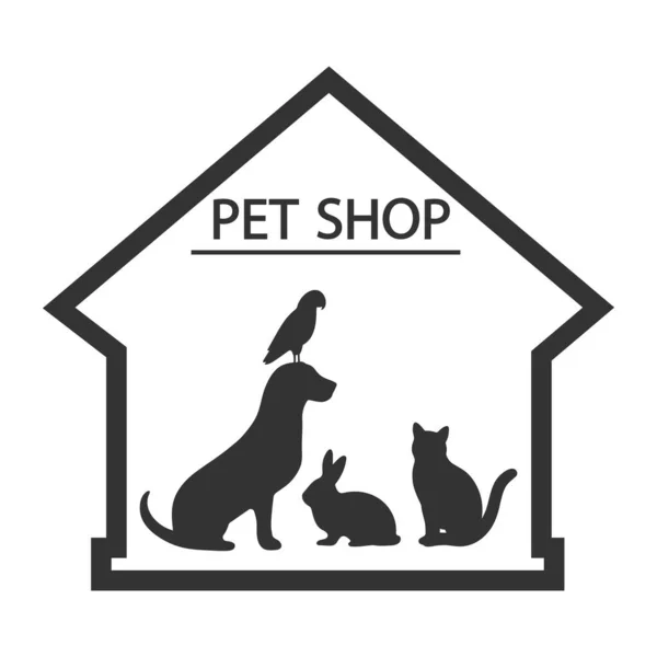 Логотип Зоомагазина Изображением Собаки Кота Кролика Попугая Белом Фоне — стоковый вектор