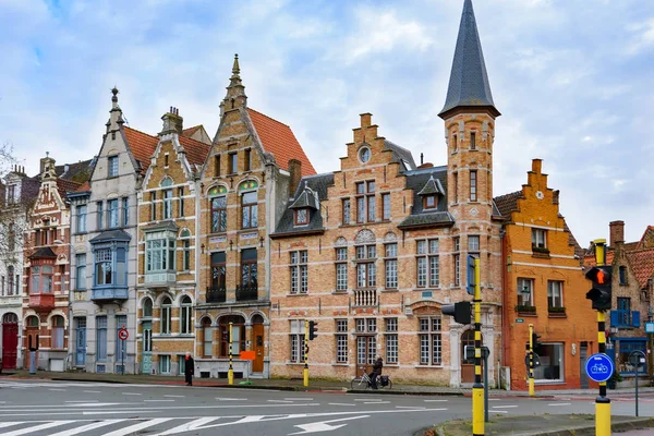 Traditionele Middeleeuwse Vlaamse Huizen Het Centrum Van Brugge België — Stockfoto