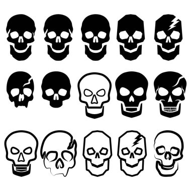 Siyah ve beyaz basit kafatasları kümesi