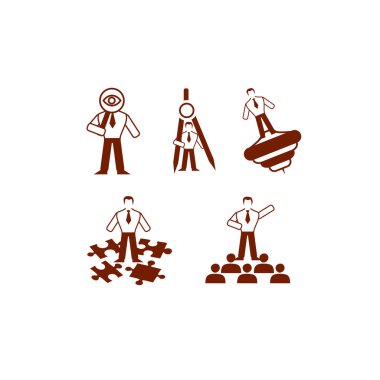 Liderlik özelliklerine sahip bir insan silueti beş monoton vektör iş simgelerin bir koleksiyon