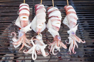 Bir ızgara ham kalamar 