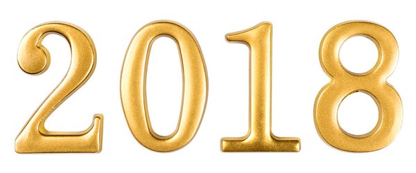 Gold metal numbers 2018 isolated on white 