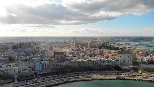 Panorámás Légi Kilátás Nyílik Tengerre Régi Város Bari Puglia Olaszország — Stock videók