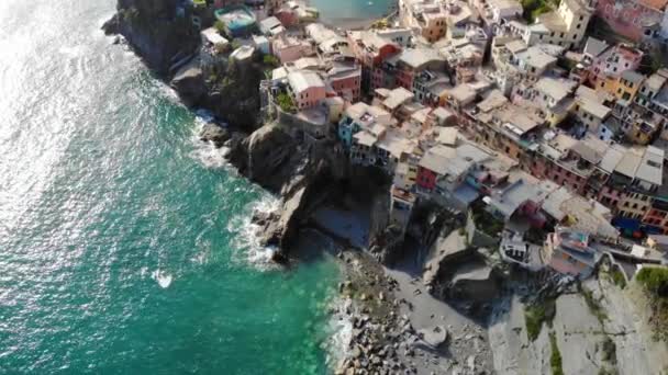 Flying Drone Vernazza Cinque Terre Italy Small Beautiful Village Cliff — Stock Video