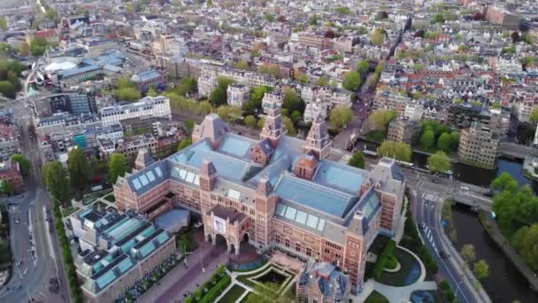 Amsterdam Von Oben Drohnenflug Über Rijksmuseum Kanäle Und Altstadt Niederlande — Stockvideo