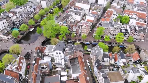 Vista Aérea Panorâmica Amsterdã Holanda Vista Acima Canais Pontes Centro — Vídeo de Stock