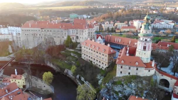 Drohnenflug Über Der Berühmten Tschechischen Stadt Cesky Krumlov Blick Auf — Stockvideo