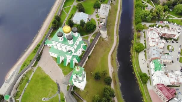 Volo Drone Sopra Cremlino Pskov Russia — Video Stock