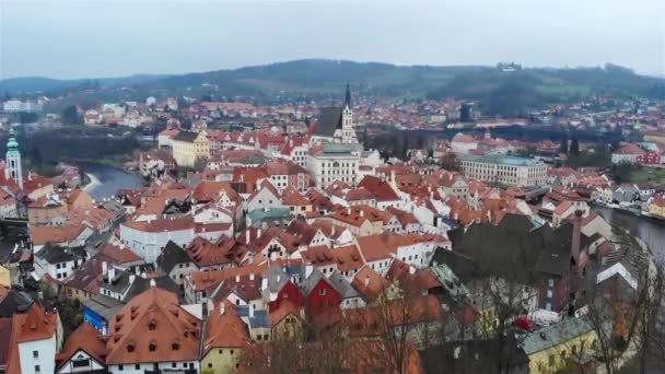 Vista Aérea Del Dron Del Antiguo Cesky Krumlov República Checa — Vídeo de stock