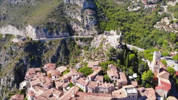 Flight Drone Famous Ancient Eze Village Cote Azur France Aerial — Stock Video