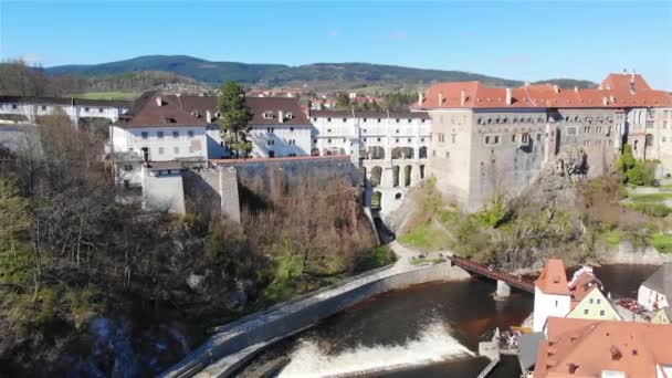 Güzel Antik Czech Kasabası Cesky Krumlov Yukarıdan Kırmızı Kiremitli Çatıların — Stok video