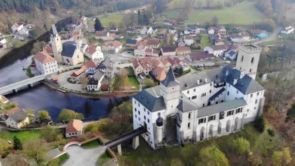 Pequena Cidade Checa Histórica Outono Vista Aérea Drone Dos Telhados — Vídeo de Stock