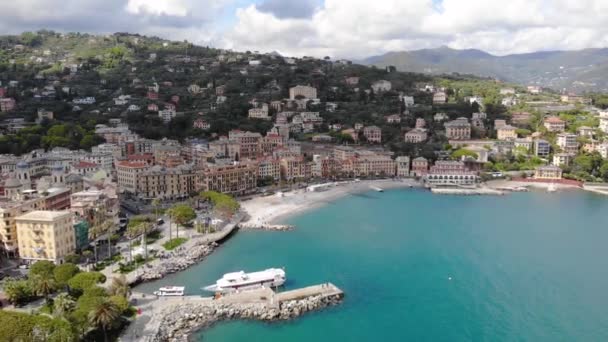 Santa Margherita Ligure Uppifrån Vacker Italiensk Stad Vid Stranden Drönaren — Stockvideo