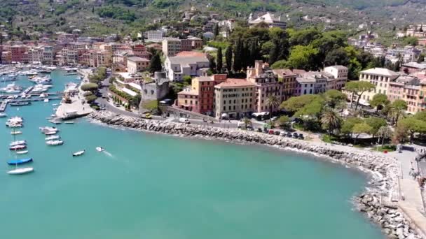 Santa Margherita Ligure Cima Bela Cidade Italiana Beira Mar Drone — Vídeo de Stock