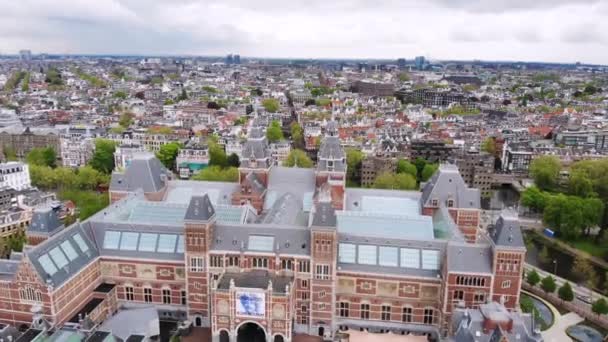 Amsterdam Van Bovenaf Luchtfoto Van Rijksmuseum Oude Binnenstad Nederland — Stockvideo