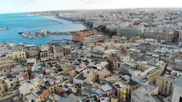 Flygfoto Vacker Italiensk Stad Vid Havet Drönare Flyg Över Gamla — Stockvideo