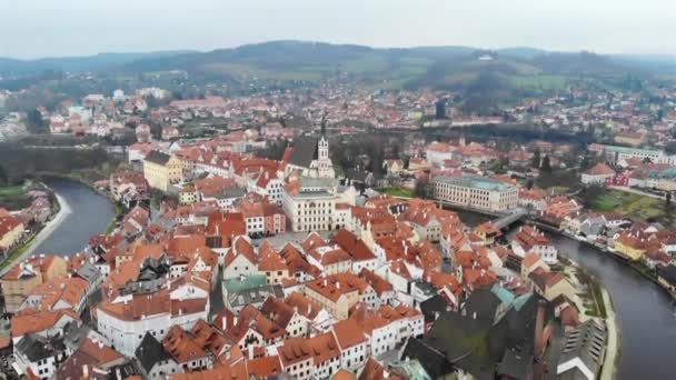 Zicht Vanuit Lucht Oude Tsjechische Stad Cesky Krumlov Tsjechië — Stockvideo