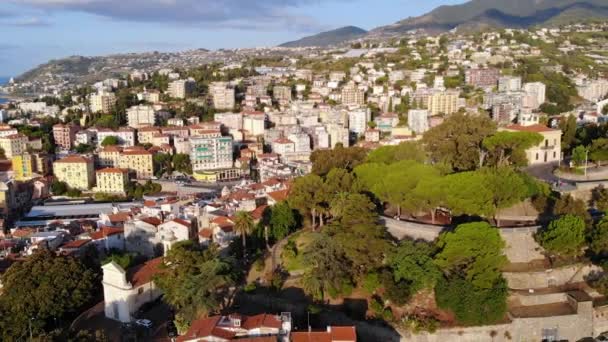 Pesawat Drone Terbang Atas Kota Italia Yang Indah Pemandangan Gereja — Stok Video