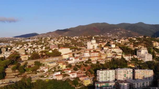 Landschap Luchtfoto Van Prachtige Italiaanse Stad Bij Zonsondergang Kerken Huizen — Stockvideo