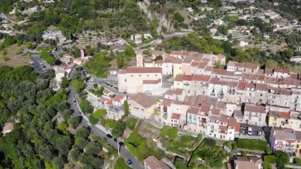 Aerial Drone View Ancient Castellar Village Sunny Day French Riviera — Stock Video