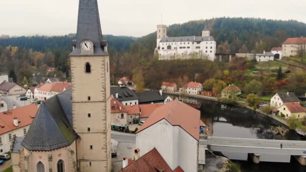 Rozmberk Nad Vltavou Pequeña Ciudad Histórica Checa Desde Arriba Otoño — Vídeos de Stock