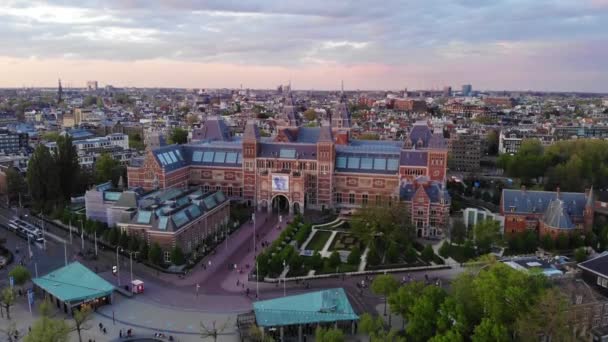 Flygfoto Över Amsterdam Nederländerna Utsikt Ovanifrån Över Arkitektoniska Byggnader Gamla — Stockvideo