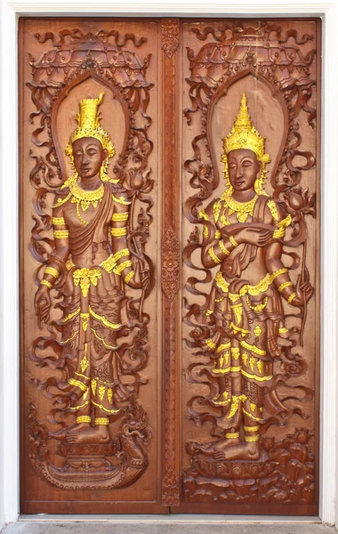 Bella porta in legno intagliato a mano in Thailandia — Foto Stock