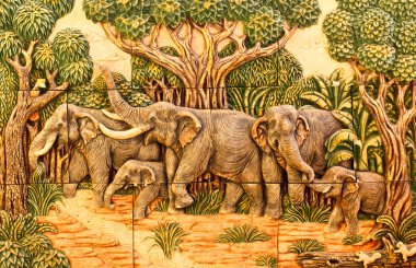 Elephant thai Tapınağı duvar sıva. 