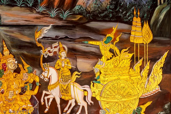 Capolavoro della pittura tradizionale stile thailandese arte sul tempio wal — Foto Stock