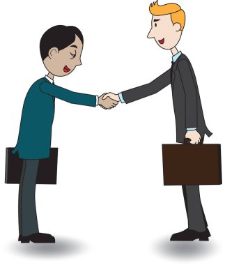 İki işadamları sallayarak el, vektör çizim, karikatür