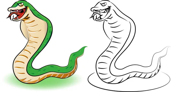 Serpente verde e contorno - Coroação ilustração dos desenhos animados — Vetor de Stock