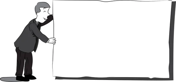 Бизнесмен с бланковой бумагой - черно-белая карикатурная иллюстрация — стоковый вектор