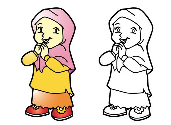 Colorir Melayu menina muçulmana - Ilustração vetorial — Vetor de Stock