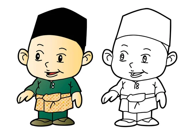 Warna Melayu Muslim Boy - Vector Illustration - Stok Vektor