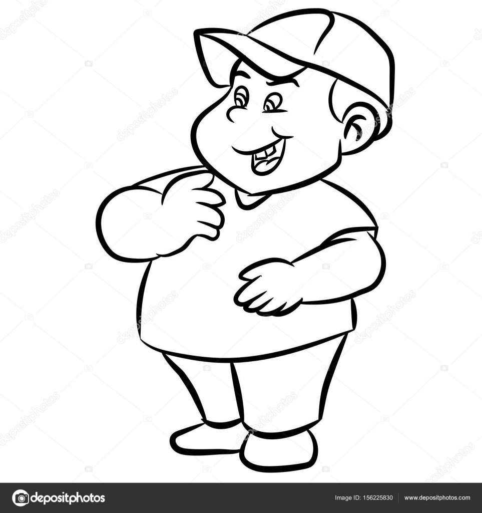 Linea di disegno del fumetto fat boy e sorridente in bianco e nero a colori in bianco e nero illustrazione vettoriale — Vettoriali di dcliner07ail