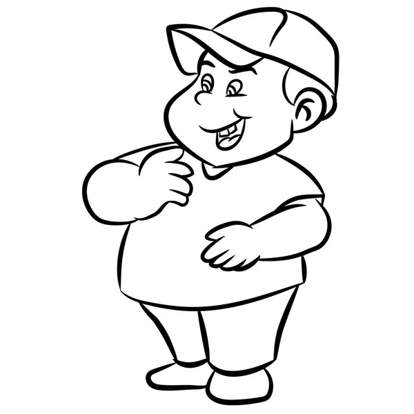 Línea de dibujo de dibujos animados niño gordo sonriendo - Ilustración vectorial — Vector de stock