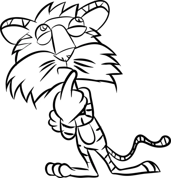 Línea de dibujo tigre estar pensando - ilustración vectorial — Vector de stock