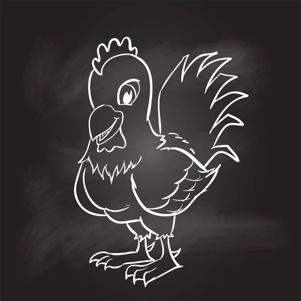 Hand drawing of rooster on black board -Vector illustration — Stock Vector