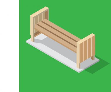 Yeşil arka plan - izometrik vektör çizim üzerinde ahşap Bank
