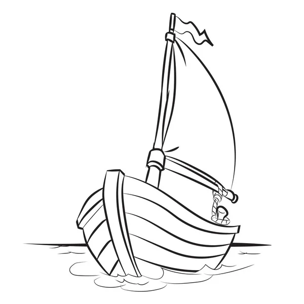 Cartoon Boat - Line Drawn Vector — стоковый вектор